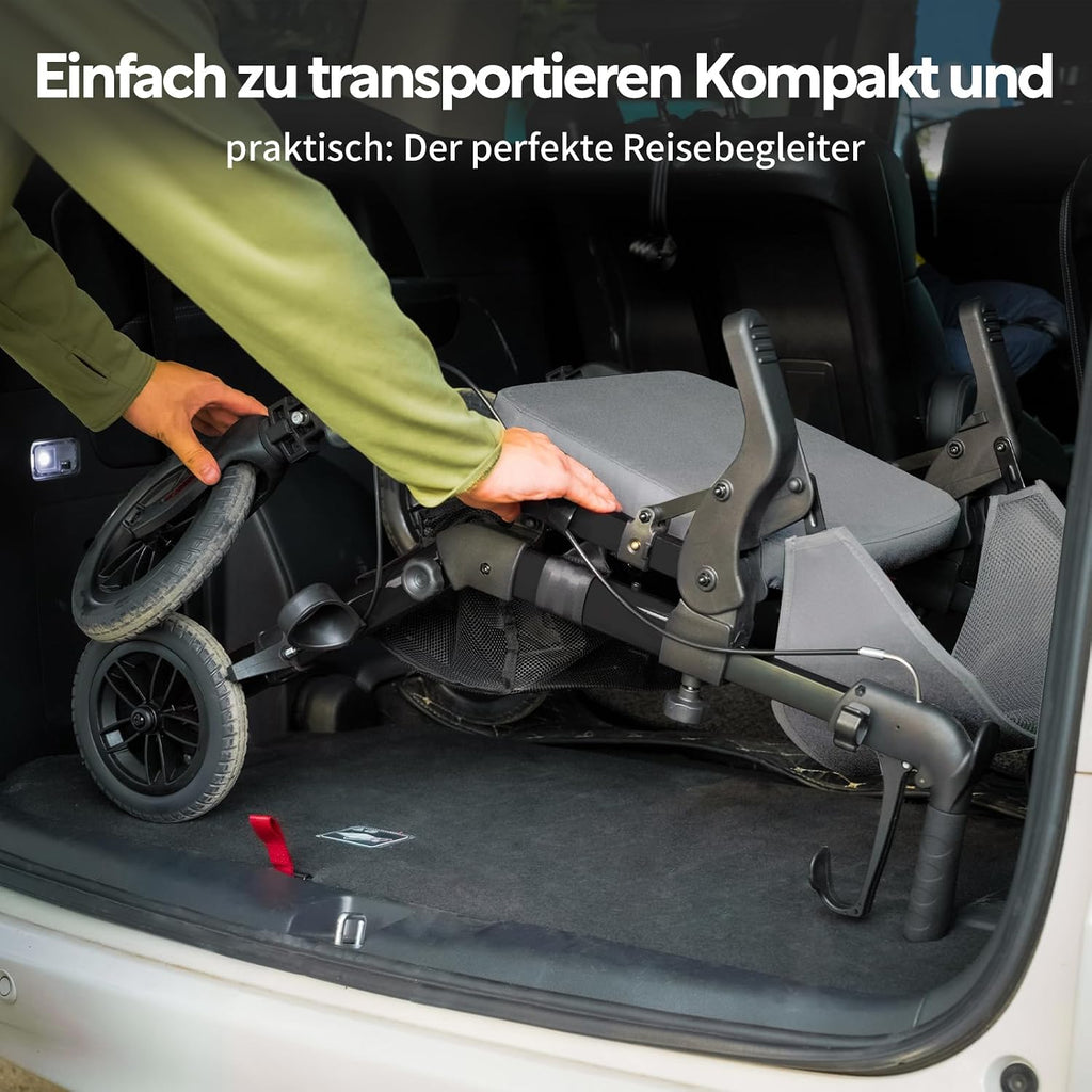 2-in-1 Rollator und Transportstuhl V-RL-Z51-E-BK faltbar aus Aluminium mit Sitz und Outdoor-Reifen bis 136 kg