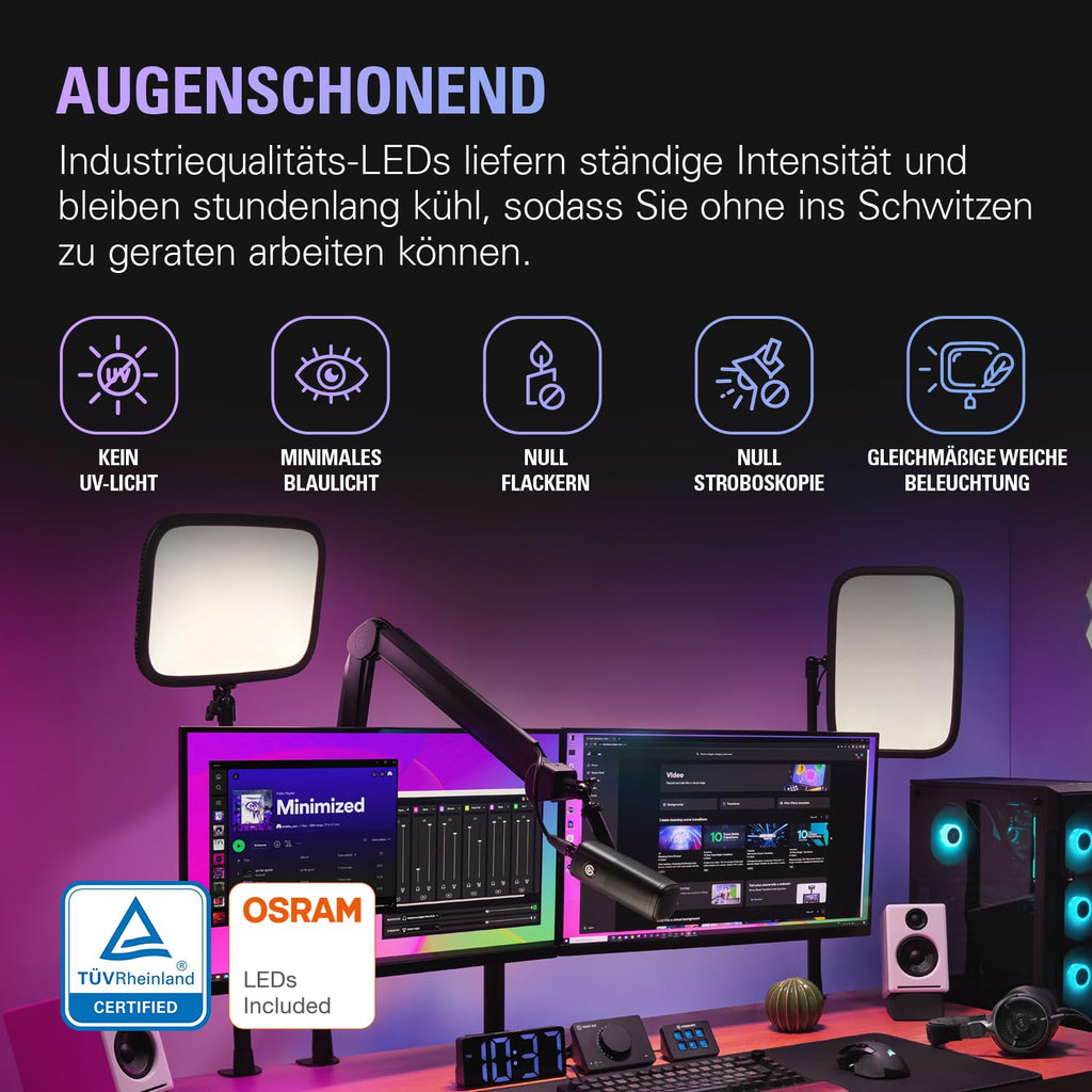 LED Studioleuchte Key Light mit 2800 Lumen 2900–7000 K Farbtemperatur WLAN-Steuerung 160 LEDs und Tischklemme