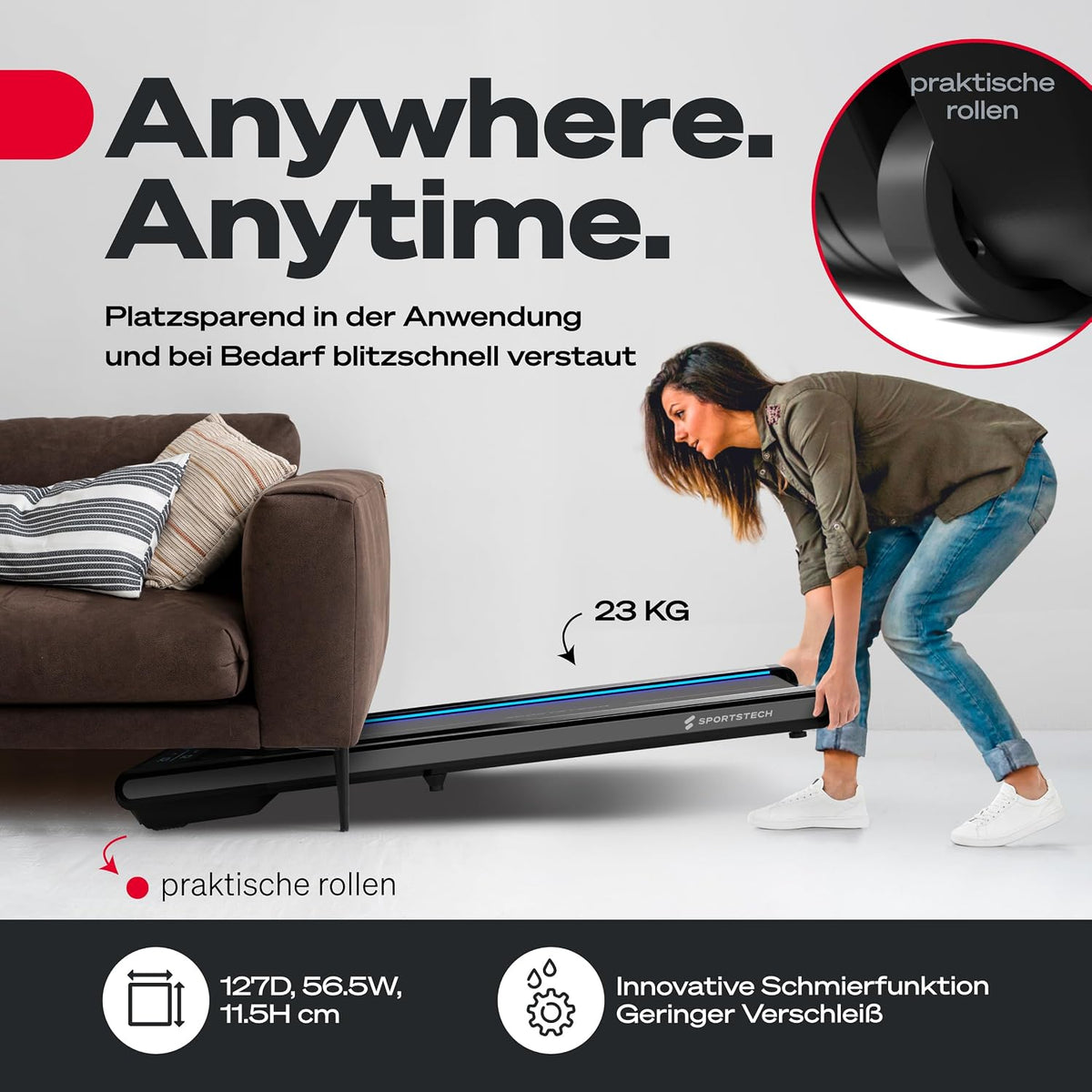 Walking Pad Laufband klappbar sWalk 8 km/h 7,5% Steigung bis 120 kg LCD Display App