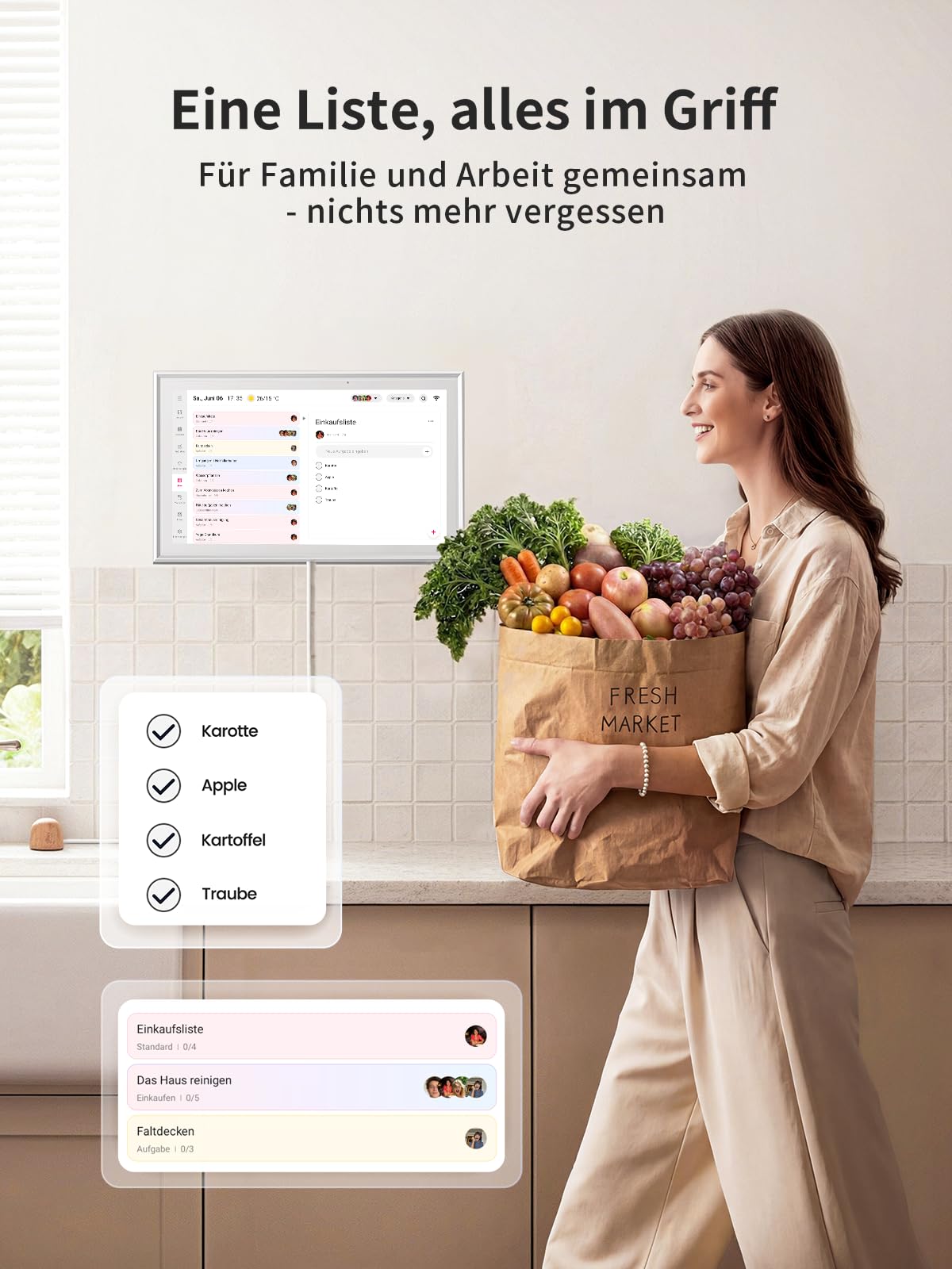 Digitaler Familienkalender DC01 10,1 Zoll Touchscreen 1080P mit Tages Wochen und Monatsplanung