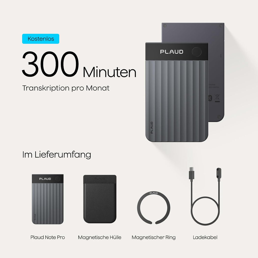 KI Diktiergerät Note Pro Sprachrekorder mit Transkription und Zusammenfassung 64GB Bluetooth 50h Aufnahmezeit