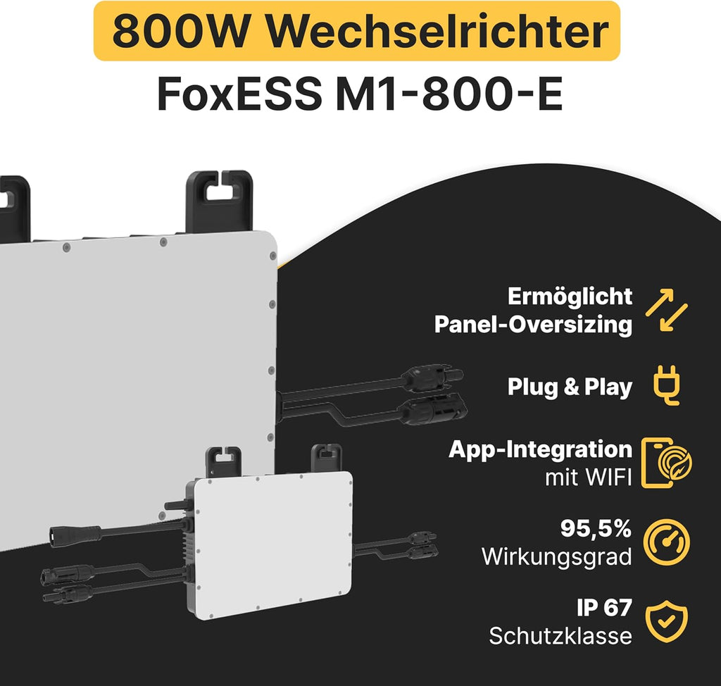 Balkonkraftwerk Solaranlage Komplettset 1000W 800W Wechselrichter 2x500W bifaziale Solarmodule 5m Anschlusskabel ohne Halterung