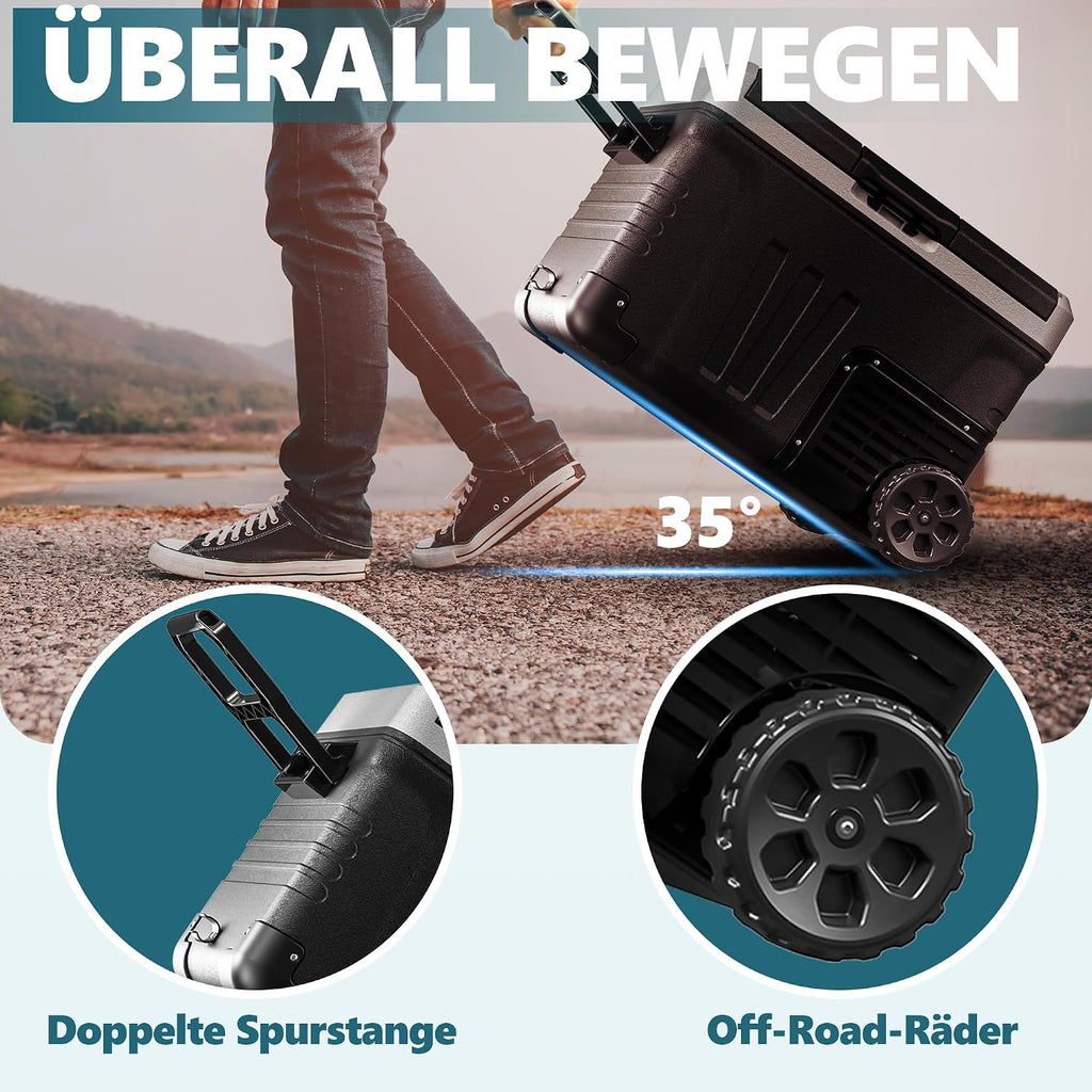 Kompressor Kühlbox 35L Auto Kühlschrank 12V 24V 220V -20 bis 20°C mit App Steuerung Rollen für Camping