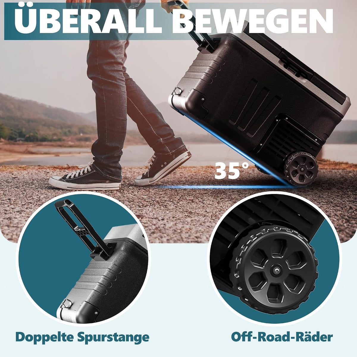 Kompressor Kühlbox 35L Auto Kühlschrank 12V 24V 220V -20 bis 20°C mit App Steuerung Rollen für Camping