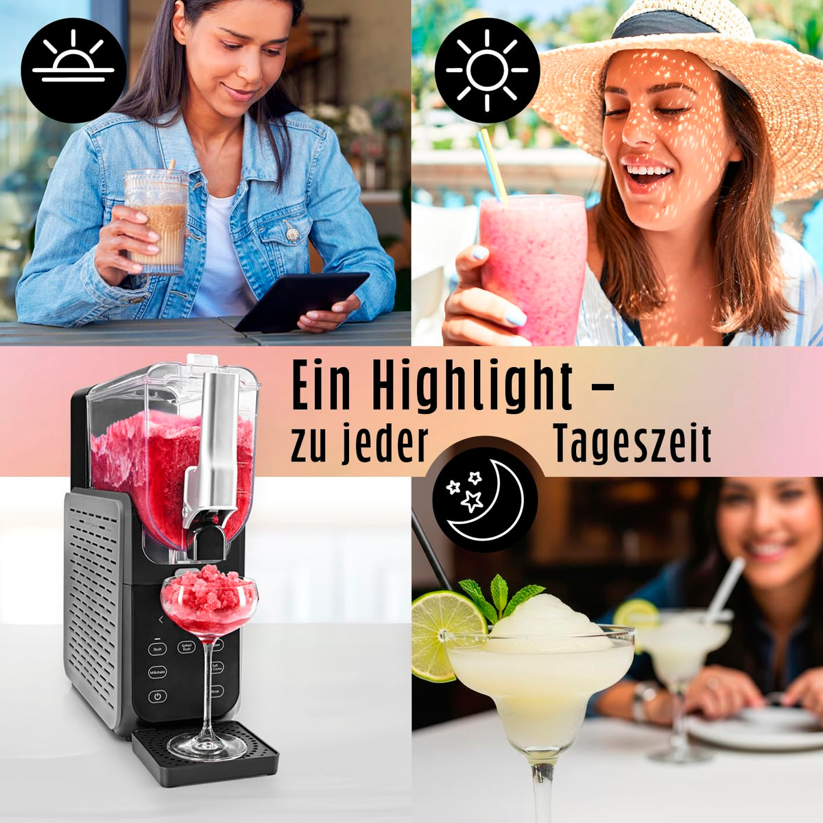 Slushmaschine 2,8 l mit 5 Programmen 180 W Kompressor Kühlfunktion Vorspülmodus für Slushies Milchshakes und Softeis