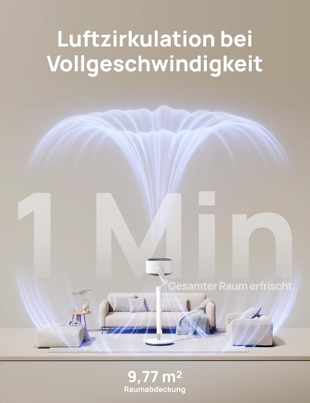 Standventilator mit Oszillation und App-Steuerung DR-HPF008S 120°+120° 9 Stufen 20 dB 89 cm Höhe Timer LED Licht Weiß