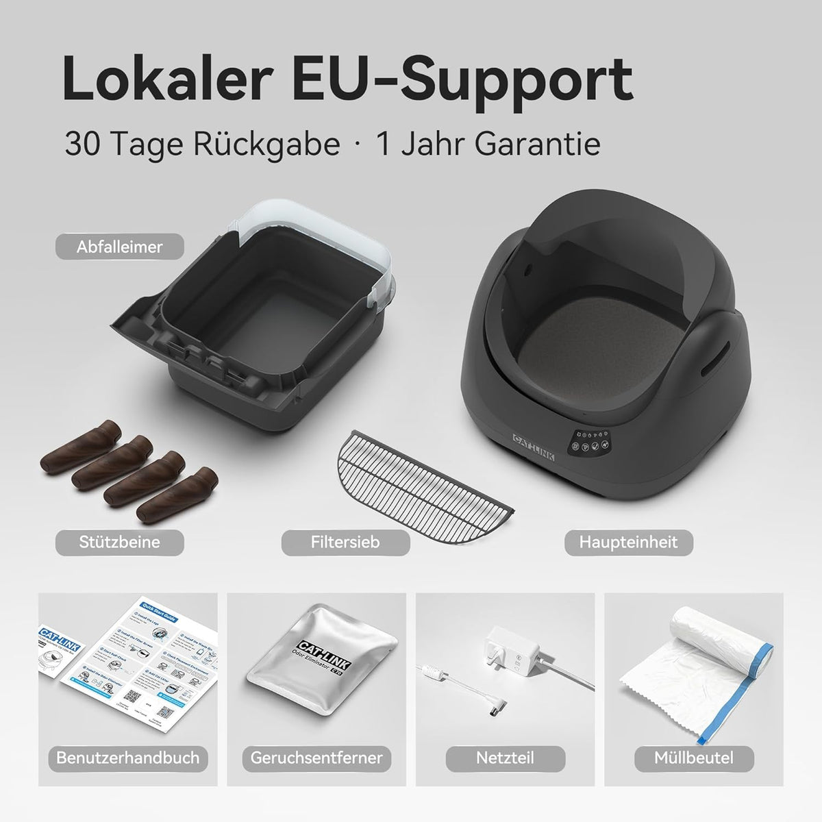 Selbstreinigende Katzentoilette XXL mit offenem Design 12L Abfallbehälter 5 GHz WLAN App-Steuerung für Mehrkatzenhaushalte Modell C08