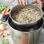 Schnellkochtopf Vitavit 6 L Ø 22 cm aus Edelstahl für Induktion mit 4 Garstufen Dampfgarfunktion und Einsatz