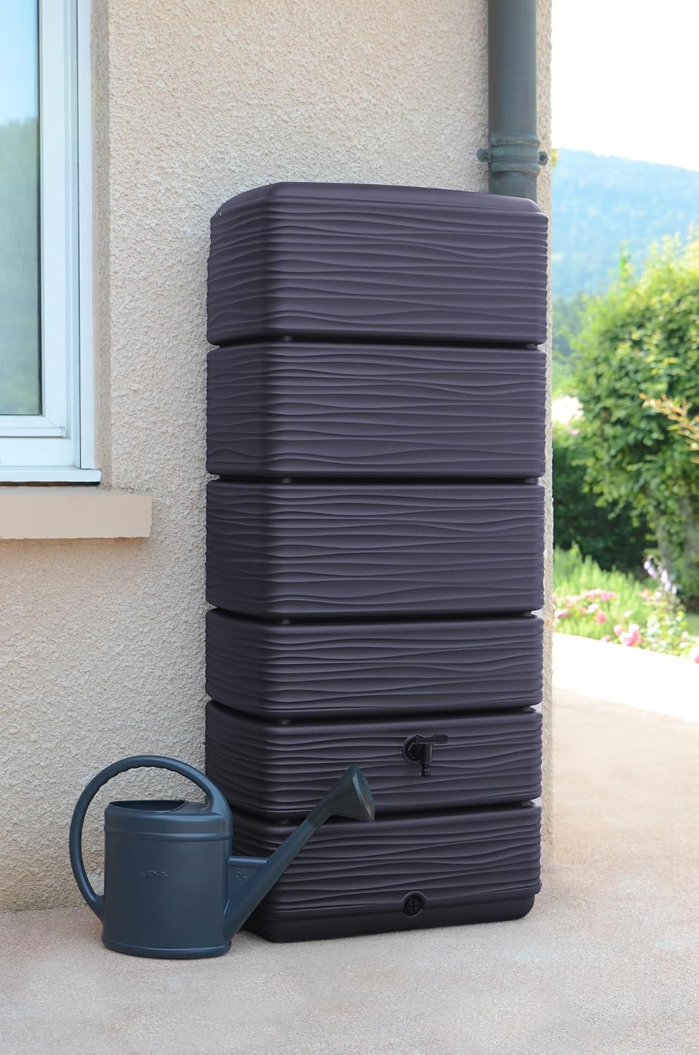 Regenwassertank Wandtank Eco 300 Liter 60x40x137 cm Kunststoff mit Wasserhahn Anthrazit