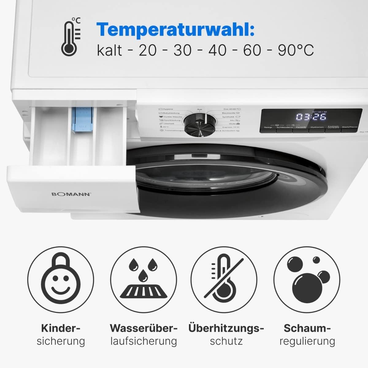 Waschmaschine WA 7185 8kg 1400 U/min Frontlader 15 Programme LED Display Dampffunktion Invertermotor