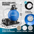 Sandfilteranlage Poolfilter 15900 l/h SF159 600W 7 Wege Ventil Ø32-38mm für Pools bis 70000L Filterpumpe 86,5x51x86,5 cm