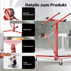 Plattenheber XXL 50790 Trockenbau 68kg Tragkraft 140–350cm Höhe 2,90m Breite 3 Rollen mit Feststellbremse rot