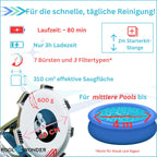 Akku Poolreiniger Marvelix kabellos Poolsauger mit Filter 20 cm Saugbreite wiederaufladbarer Lithium Akku