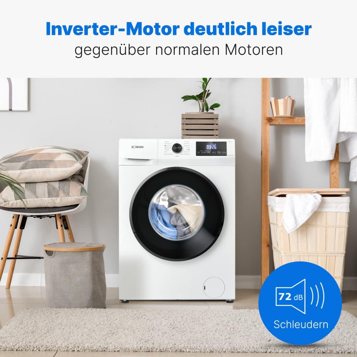 Waschmaschine WA 7185 8kg 1400 U/min Frontlader 15 Programme LED Display Dampffunktion Invertermotor