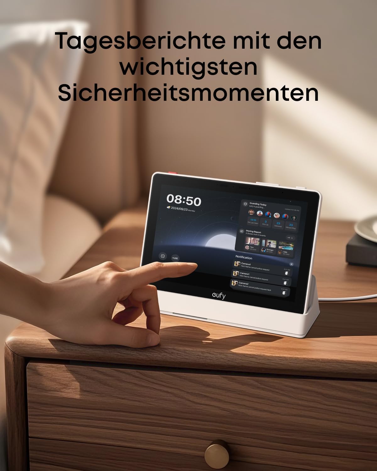 Smart Home Display T87A0 8 Zoll WLAN Touchscreen 1280 x 800 für Sicherheitsgeräte mit 4 Live-Ansichten und Echtzeitbenachrichtigungen