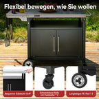 Grillwagen mit Edelstahl-Tischplatte klappbarem Seitentisch Unterschrank Rollen 126,5 x 60 x 81 cm