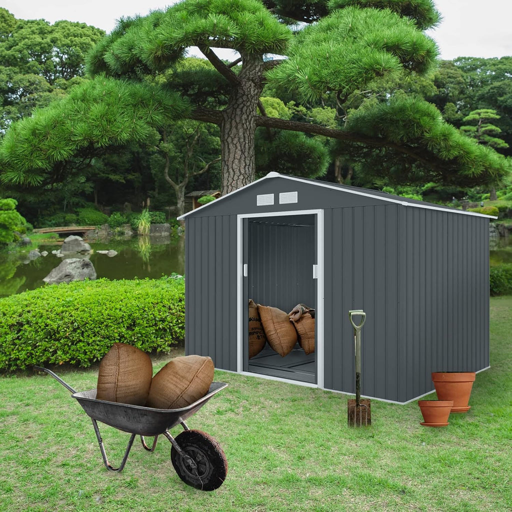 Metall Gerätehaus S200 XXL 277x191x192 cm Gartenhaus Geräteschuppen Satteldach Anthrazit Outdoor