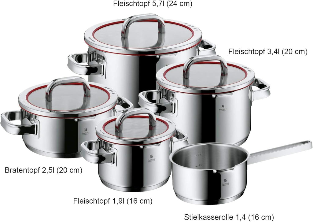 5-teiliges Topfset Induktion Function 4 760356380 Edelstahl poliert Glasdeckel mit Ausgießfunktion Innenskalierung
