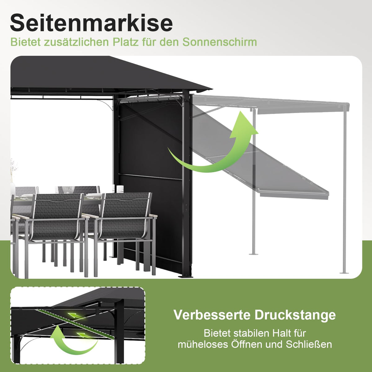 Pavillon 3 x 3 m Grillpavillon erweiterbar auf 3 x 4,8 m mit verstellbarer Markise 1,8 m Stahlgestell 4 Seitenwände
