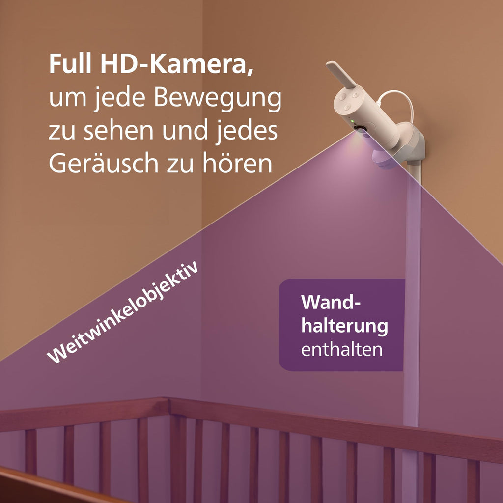 Babyphone mit App 1080p HD Kamera Schlaf- und Atemtracking KI Schreierkennung Wandhalterung Wi-Fi 400 m Reichweite