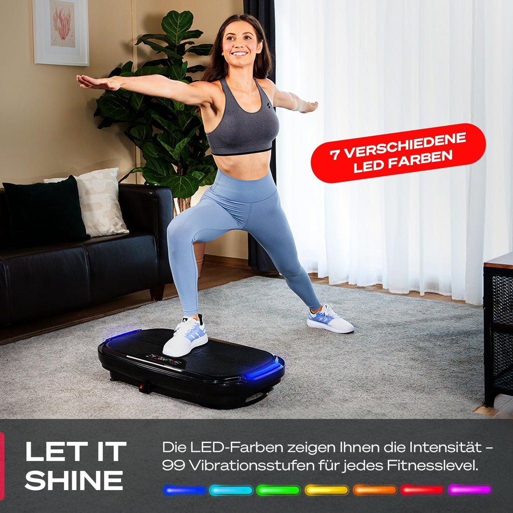 Vibrationsplatte VP275 3D mit 99 Intensitätsstufen LED Display App Steuerung Trainingsbändern und 120 kg Belastbarkeit