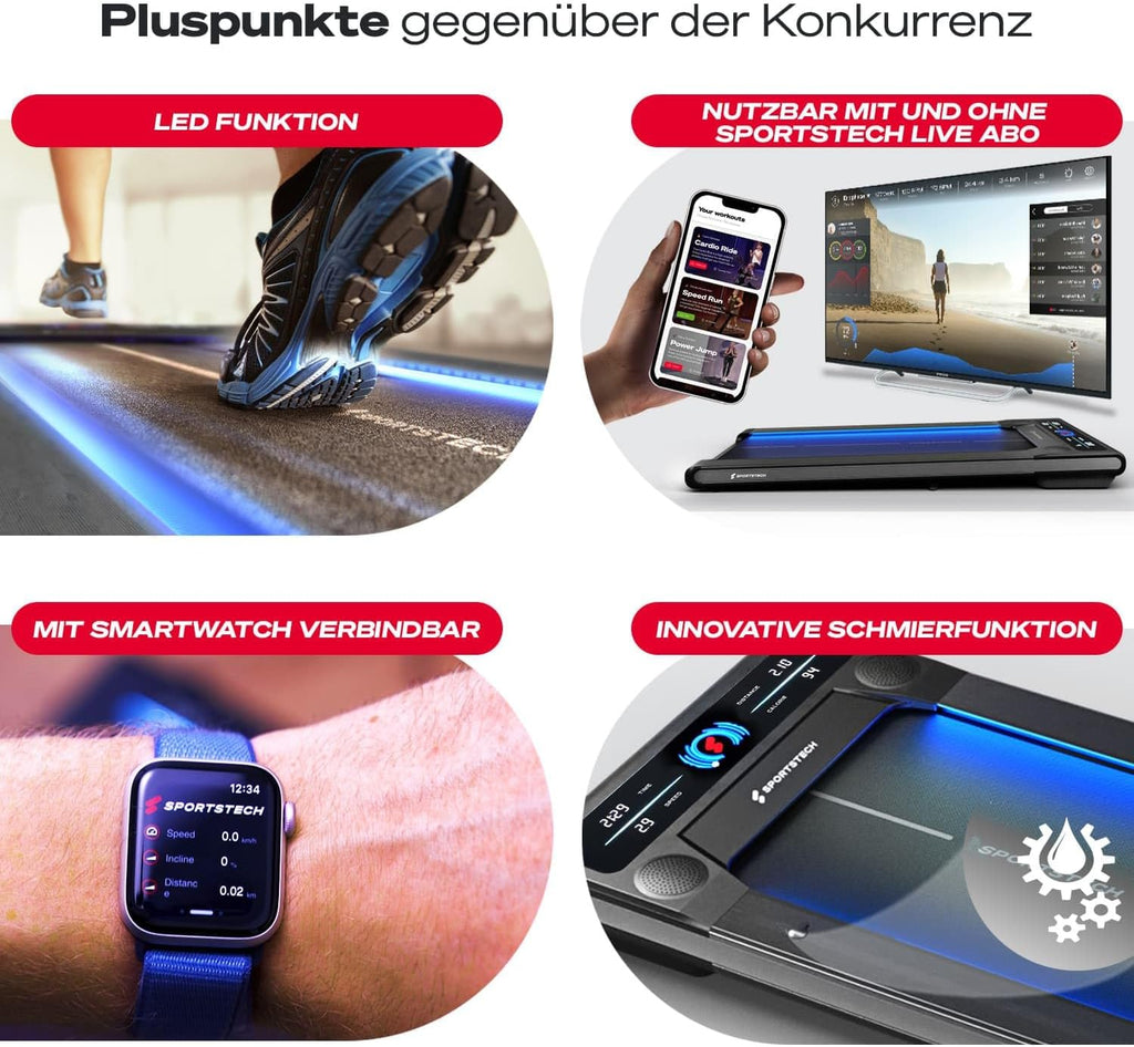 Walking Pad Laufband klappbar sWalk 8 km/h 7,5% Steigung bis 120 kg LCD Display App