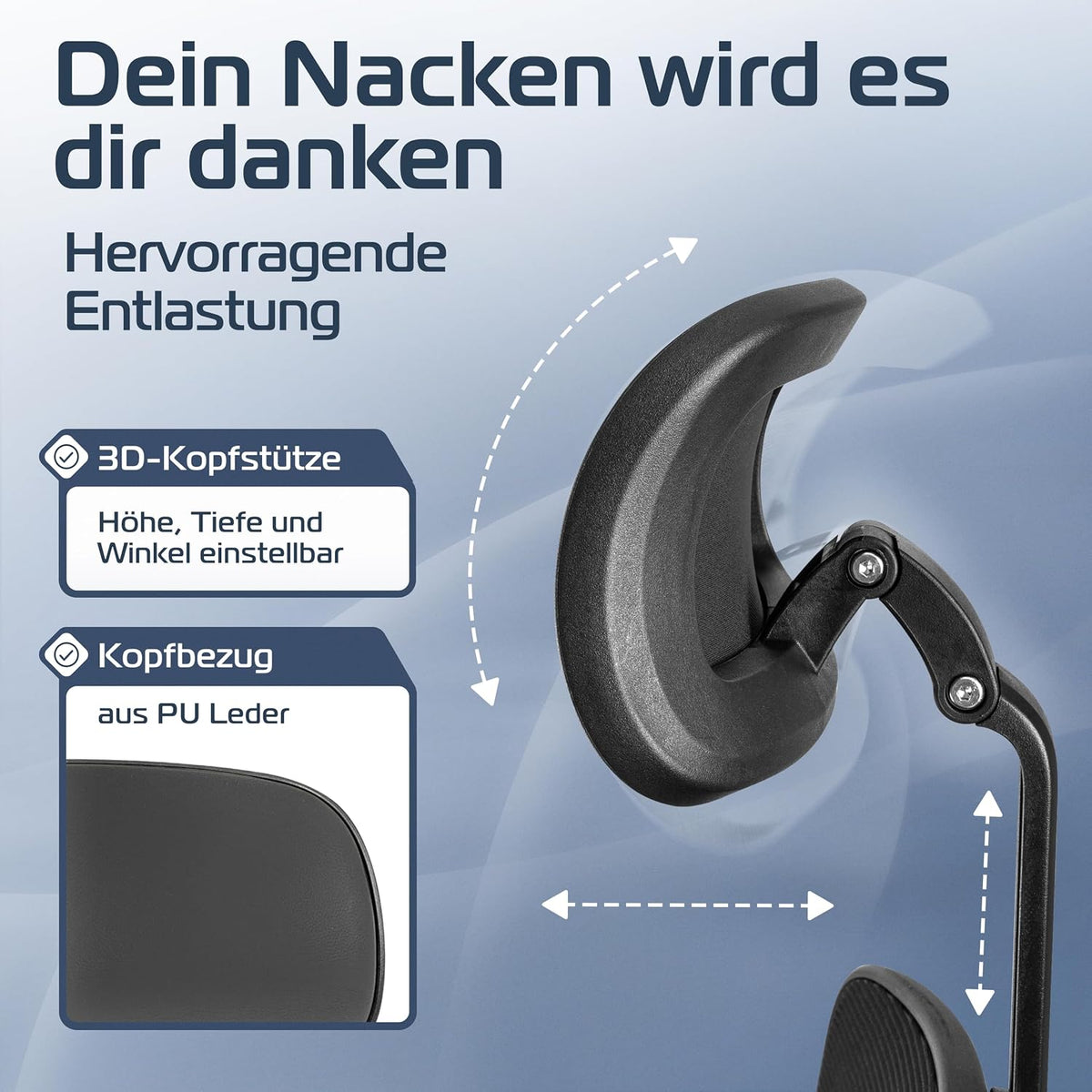 Ergonomischer Bürostuhl SmartSeat mit Kopfstütze Armlehnen Lendenstütze Mesh und 150 kg Belastbarkeit