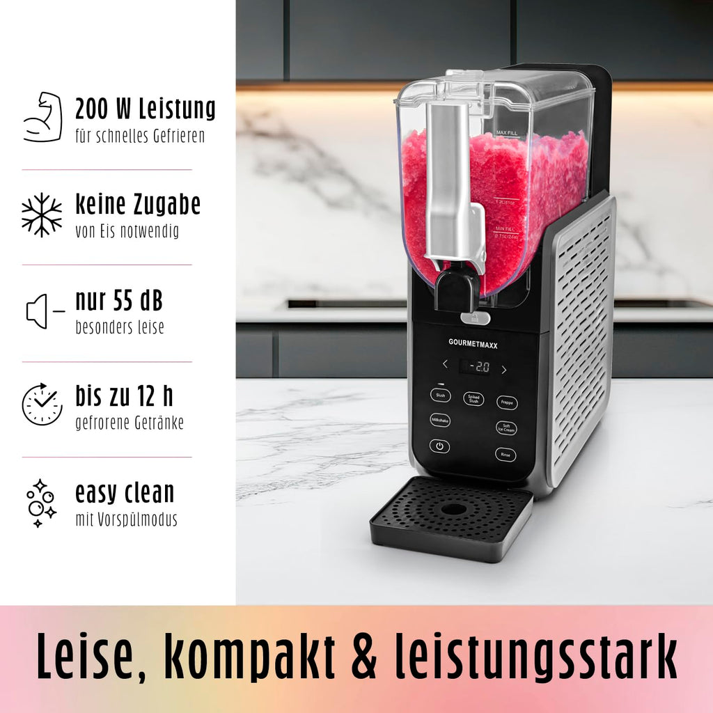 Slushmaschine 2,8 l mit 5 Programmen 180 W Kompressor Kühlfunktion Vorspülmodus für Slushies Milchshakes und Softeis