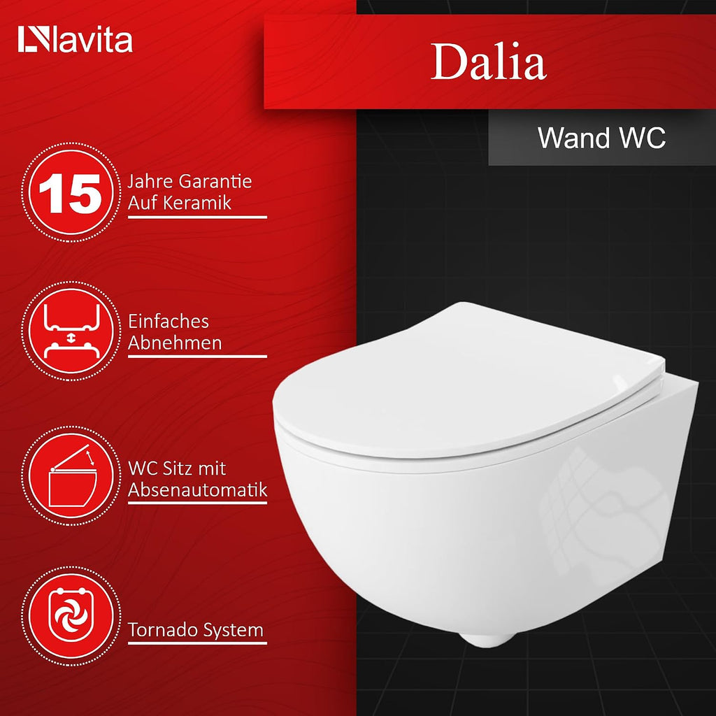 Vorwandelement WC Set DALIA Wand WC spülrandlos Tornado Spülsystem mit Soft-Close Sitz und Bedienplatte Weiß
