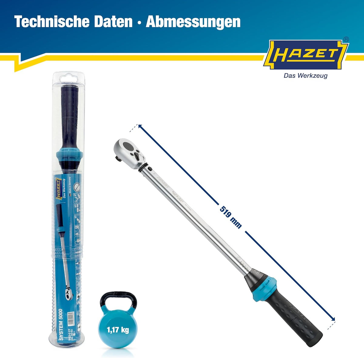 Drehmomentschlüssel 5122-2CT 1/2 Zoll Vierkant 12,5 mm 40-200 Nm ±4 % Umschaltknarre mit Kalibrierschein 519 mm