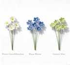 Keramik Blumenstrauß 5er Set - Glänzende Keramikblumen Dekoration für Regal, Tisch, Kaminsims in Weiß, Blau oder Grün