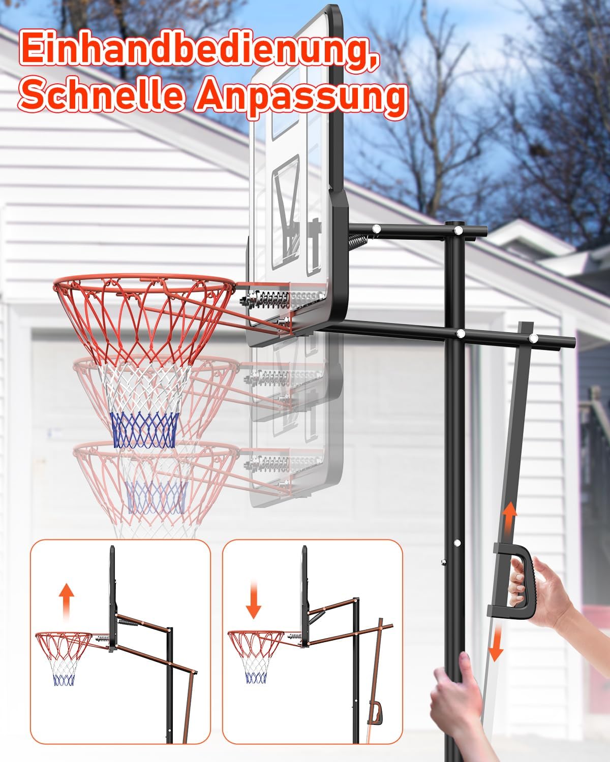 Basketballständer höhenverstellbar LM052 145–305 cm mit 110 x 75 cm Rückwand und Gewichtssack für Innen- und Außenbereich