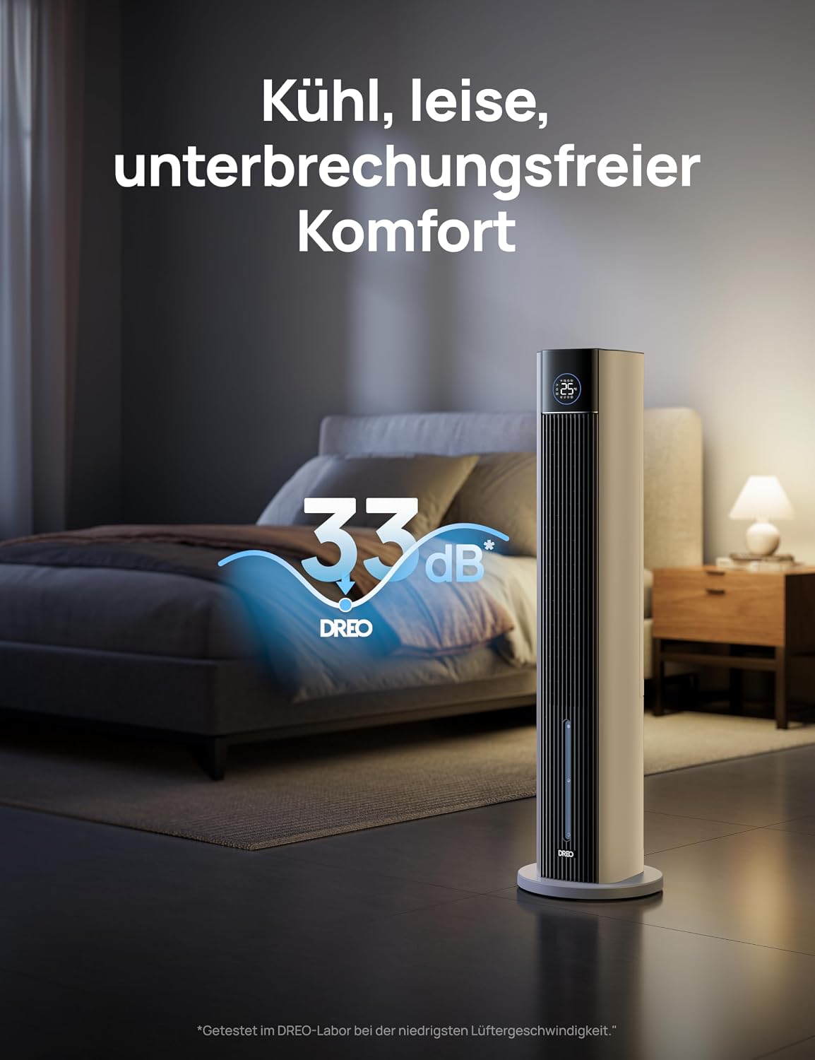 Turmventilator Verdunstungskühler 110 cm 4 Geschwindigkeiten 4 Modi App Steuerung 80° Oszillation 12h Timer DR-HEC002S