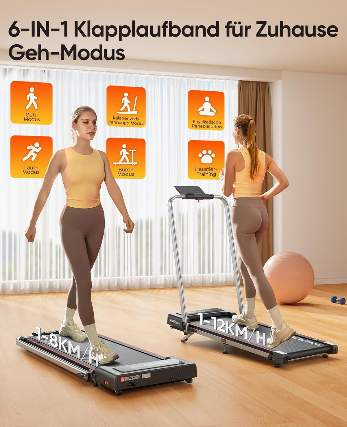 Klappbares Laufband für Zuhause und Büro RM01 12 km/h 2.5HP 9% Steigung 120 kg Tragkraft Walking Pad mit LED Anzeige