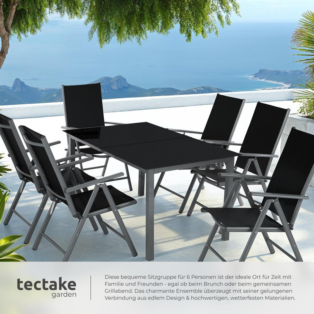 Gartenmöbel Set 402166 Aluminium mit Glastisch wetterfest 6 Klappstühle 6 Sitzplätze Anthrazit