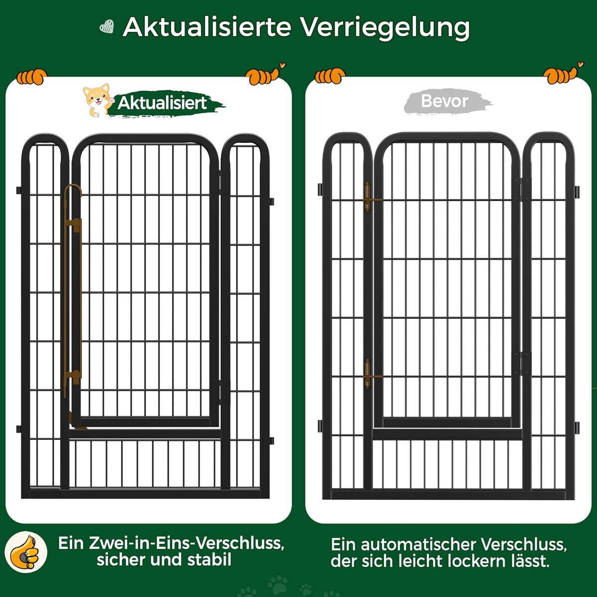 Welpenauslauf Metall 16-teilig 100 cm hoch 2 Türen Faltbar mit automatischer Verriegelung schwarz