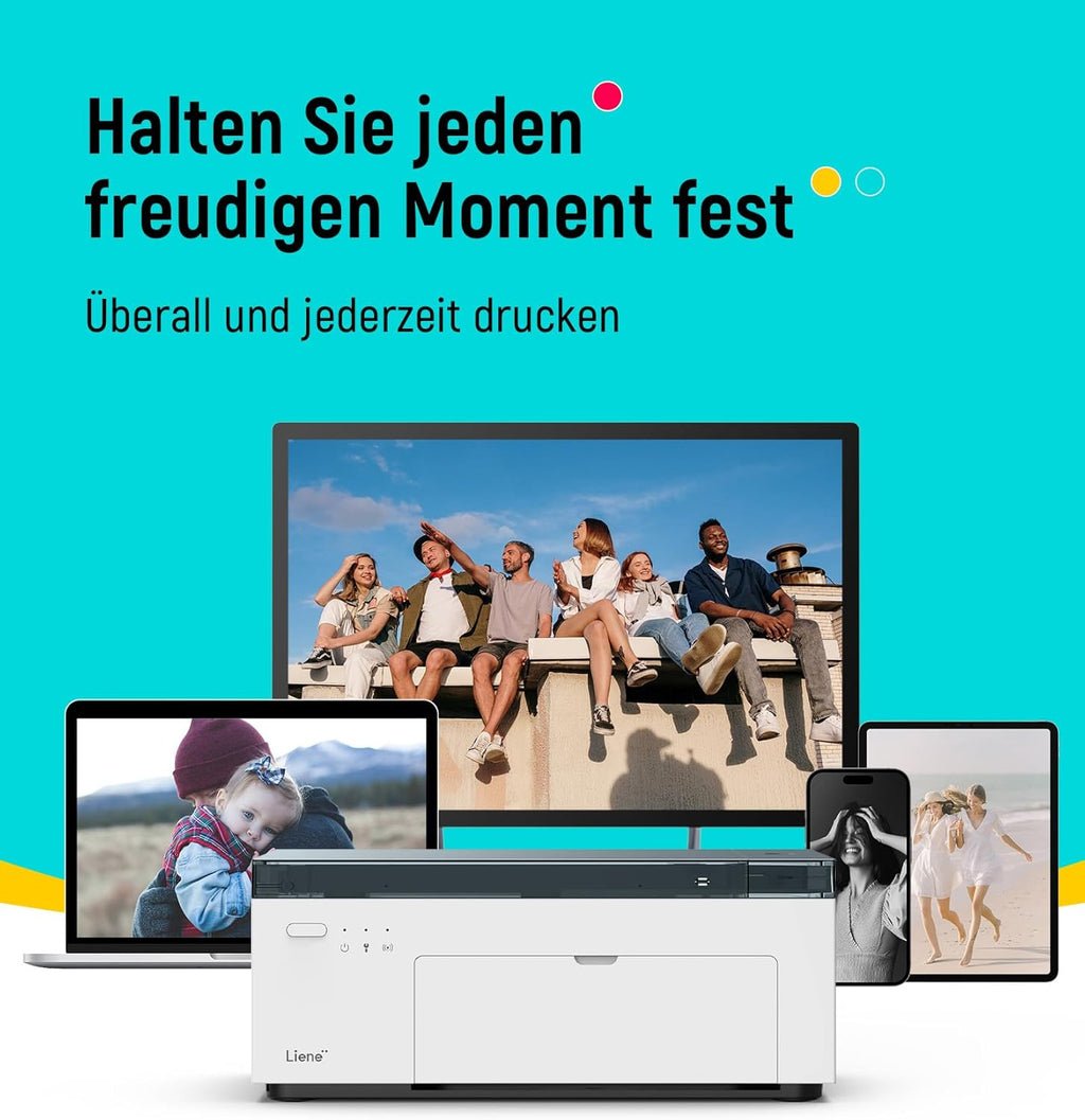 Fotodrucker 10x15 cm tragbar DHP513 Farbstoffsublimation 300 DPI WLAN USB kompatibel mit Smartphone PC inkl Fotopapier und Patrone