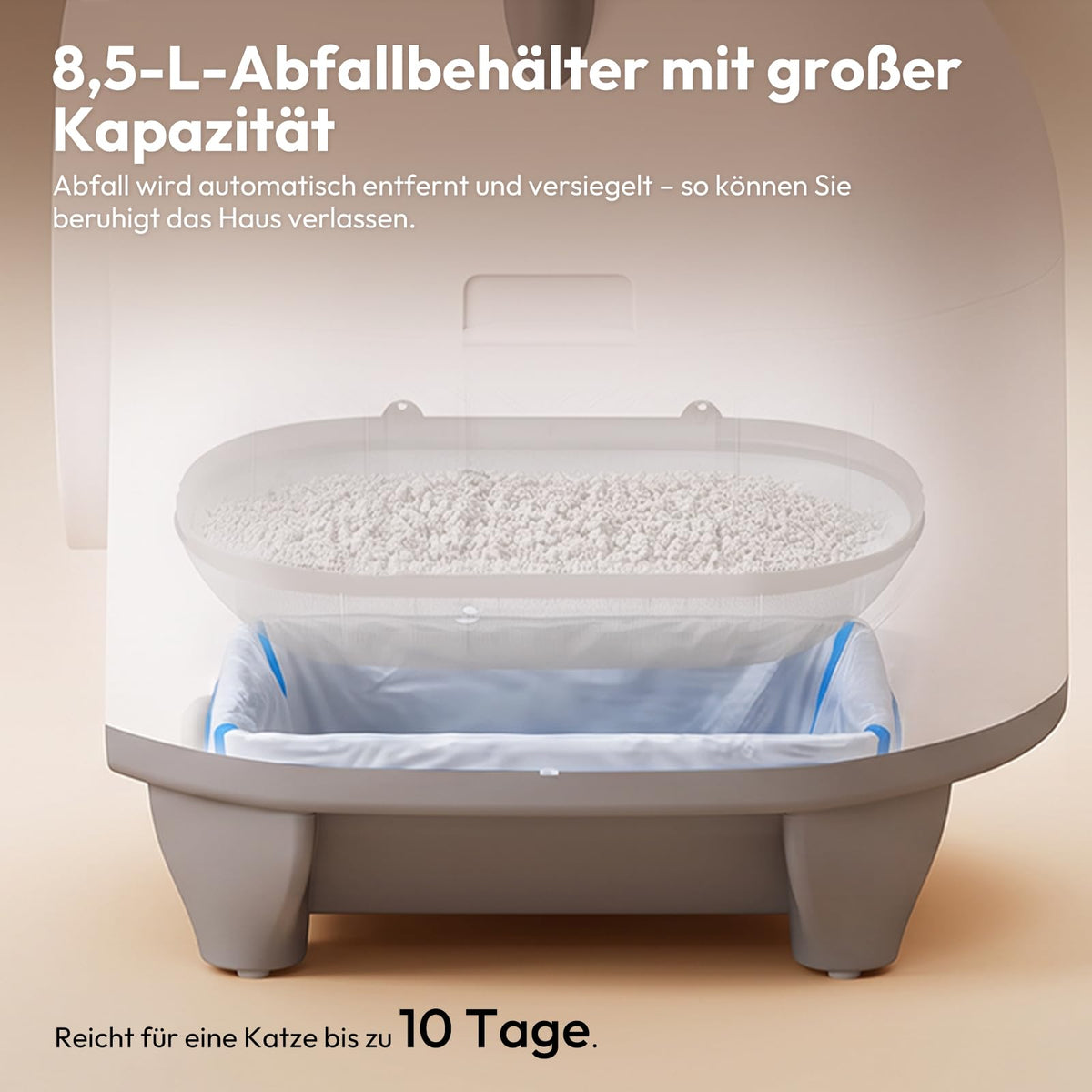 Automatische Katzentoilette 90L selbstreinigend mit App-Steuerung Sicherheitssensoren 8,5L Abfallbehälter für mehrere Katzen