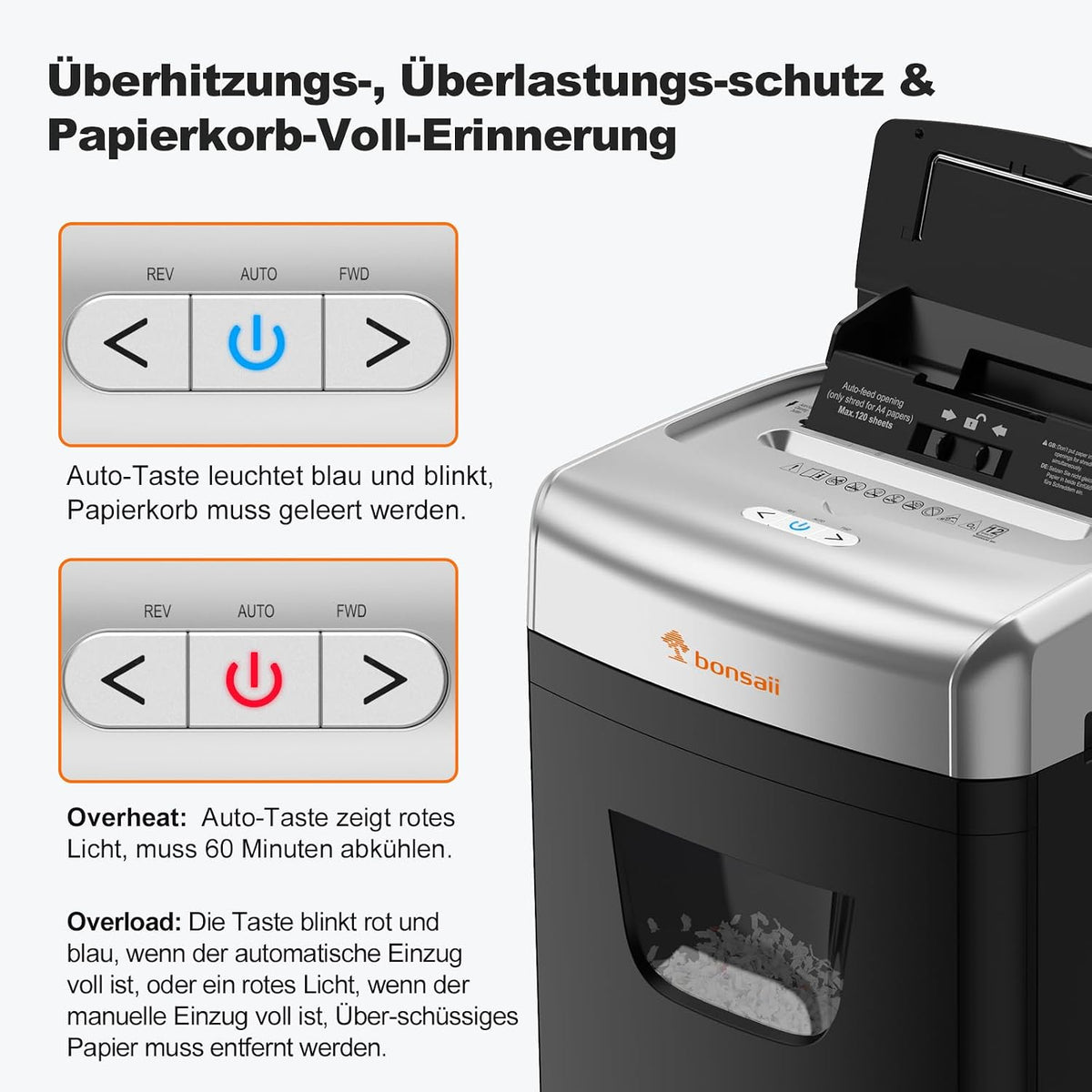 Aktenvernichter Autofeed Mikroschnitt P-4 C233-B 120 Blatt 23 Liter 62 dB Büro Schredder mit automatischem Einzug