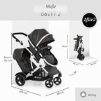 Geschwisterwagen Duett 2 Tandem Kinderwagen mit Babywanne und Sportsitz 2 Sitze bis 15 kg höhenverstellbar inkl Regenschutz