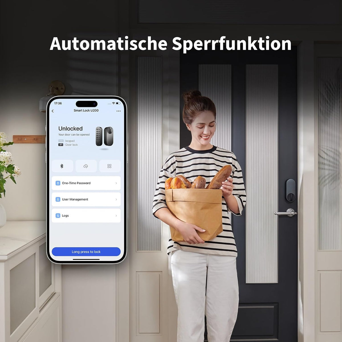 Smart Türschloss U200 mit Fingerabdruck Keypad Matter over Thread und Home Key Kompatibilität Schwarz