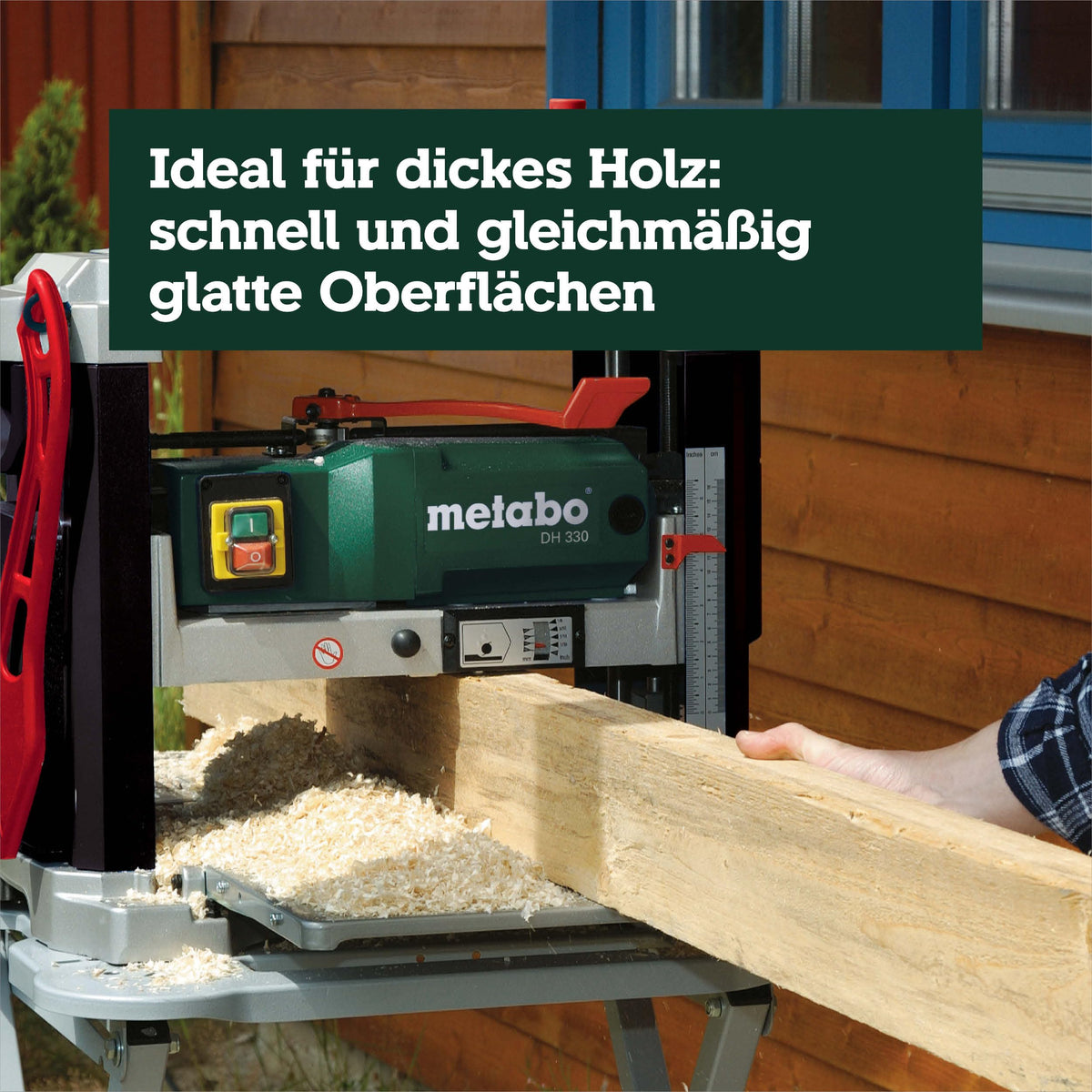 Dickenhobelmaschine DH 330 1800 W 330 mm Hobelbreite 152 mm Durchlasshöhe mit 2 HSS-Wendemessern und Absaugstutzen