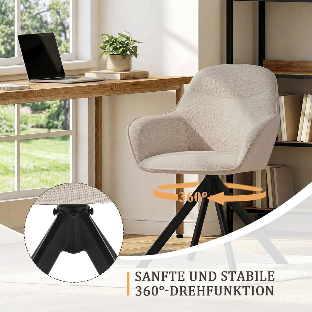 Drehbare Esszimmerstühle 6er Set 360 Grad drehbar Armlehne Leinen Metallgestell JOD01370AAA-6