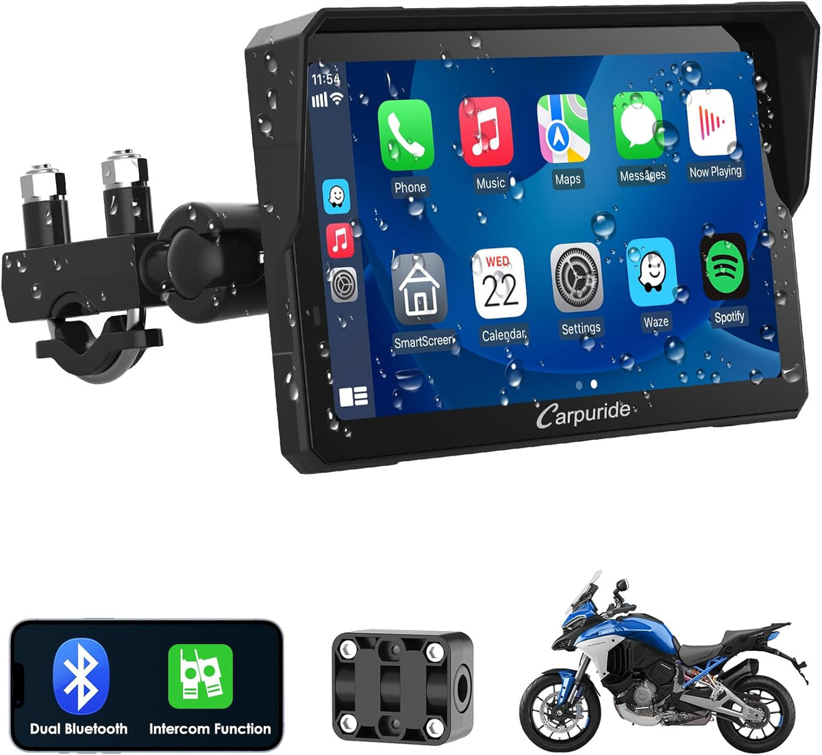Motorrad Bildschirm W702 Pro 7 Zoll mit kabellosem CarPlay Android Auto Bluetooth Gegensprechfunktion und IP-Schutz