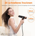 Haartrockner 1700W mit 110000 RPM bürstenlosem Motor LED-Display 200 Mio. Ionen 3 Magnetdüsen Schwarz Gold
