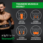 EMS Bauchmuskeltrainer Gürtel Absolute 15 Programme kabellos wiederaufladbar zentrale und seitliche Muskelstimulation