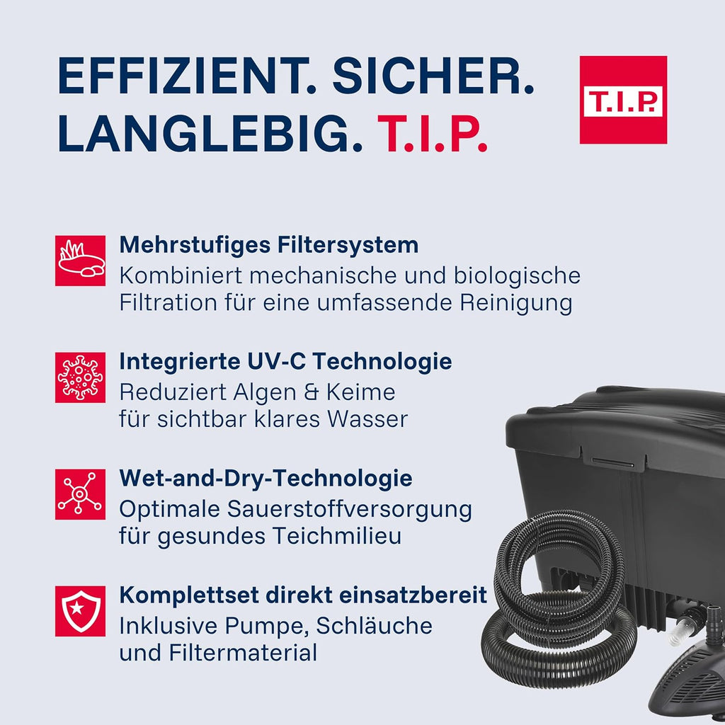 Teichaußenfilter Set 10000 l WDF 10000 UV 11 W mit Pumpe 2600 l/h 35 l Filterbehälter Wet-and-Dry System
