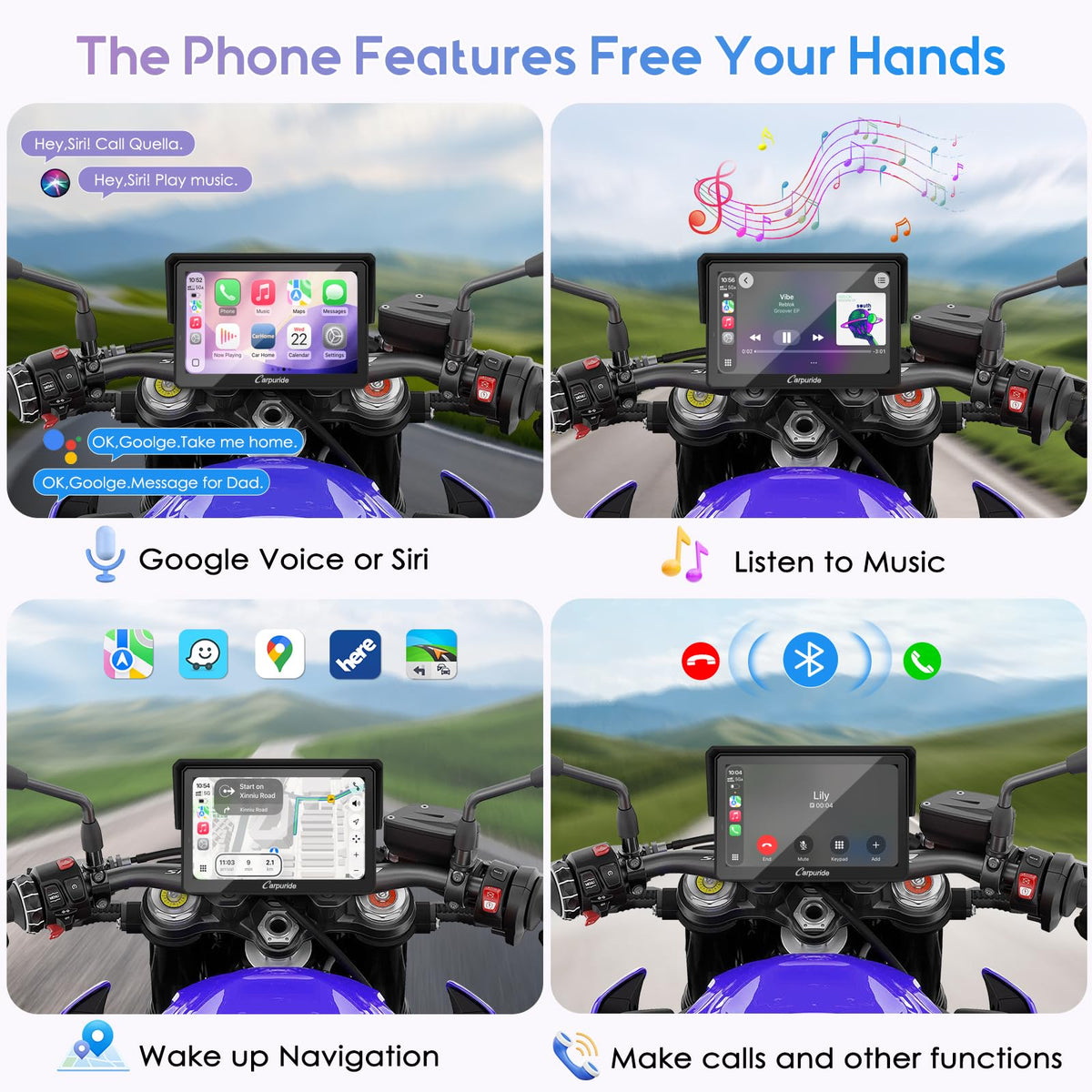 Motorrad CarPlay Display W502T Pro 5 Zoll Wireless Apple CarPlay Android Auto TPMS Dual Bluetooth GPS wasserdicht