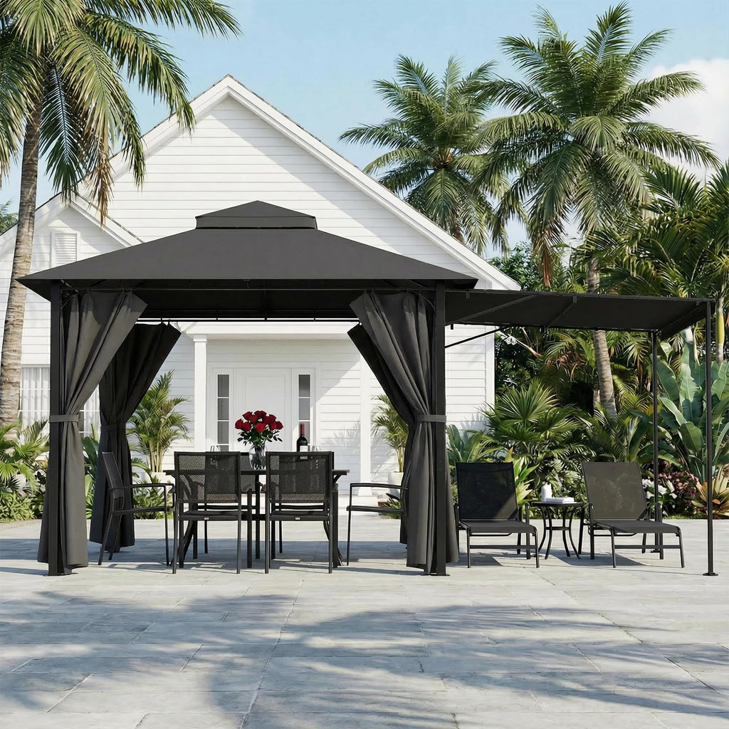 Pavillon 3 x 3 m Grillpavillon erweiterbar auf 3 x 4,8 m mit verstellbarer Markise 1,8 m Stahlgestell 4 Seitenwände