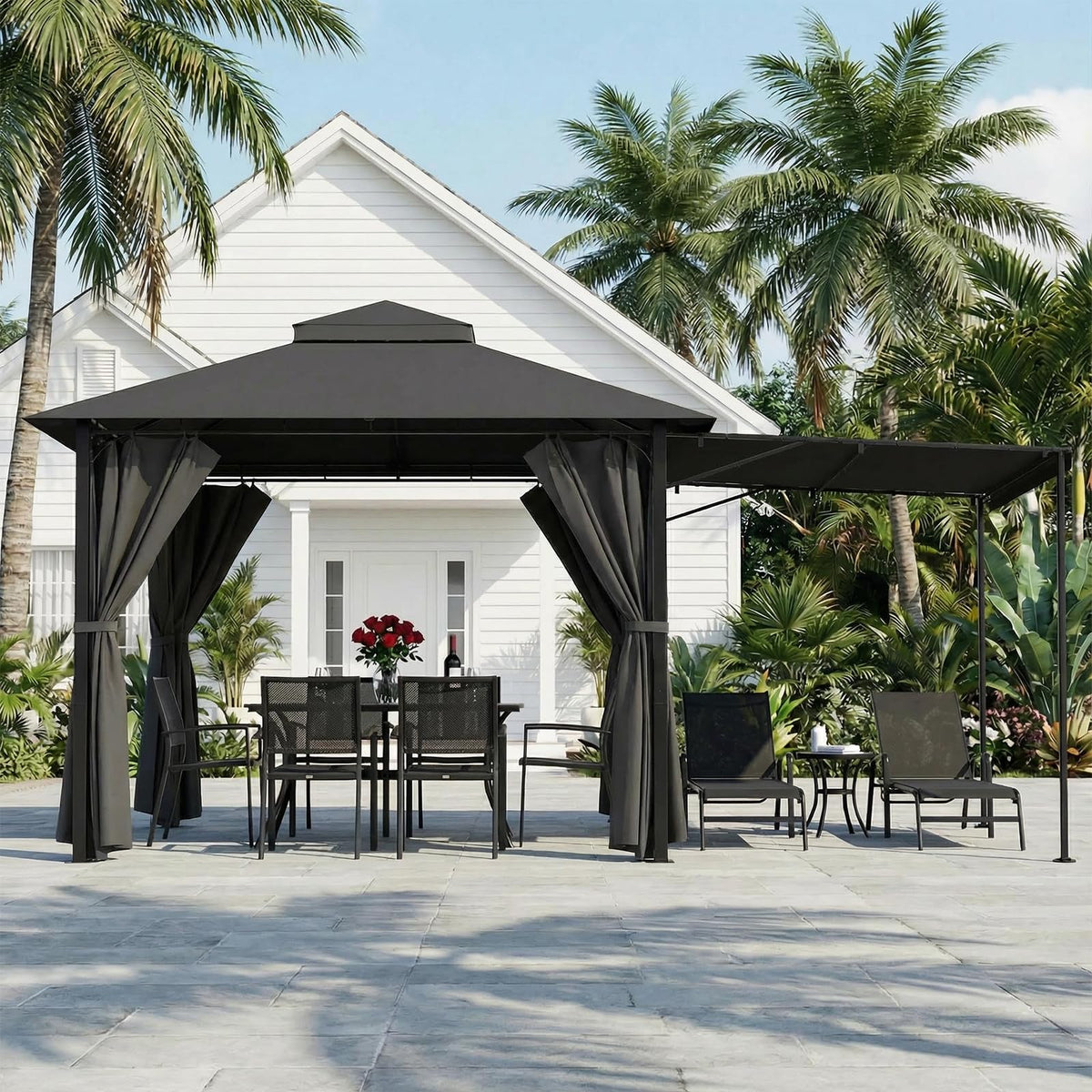 Pavillon 3 x 3 m Grillpavillon erweiterbar auf 3 x 4,8 m mit verstellbarer Markise 1,8 m Stahlgestell 4 Seitenwände